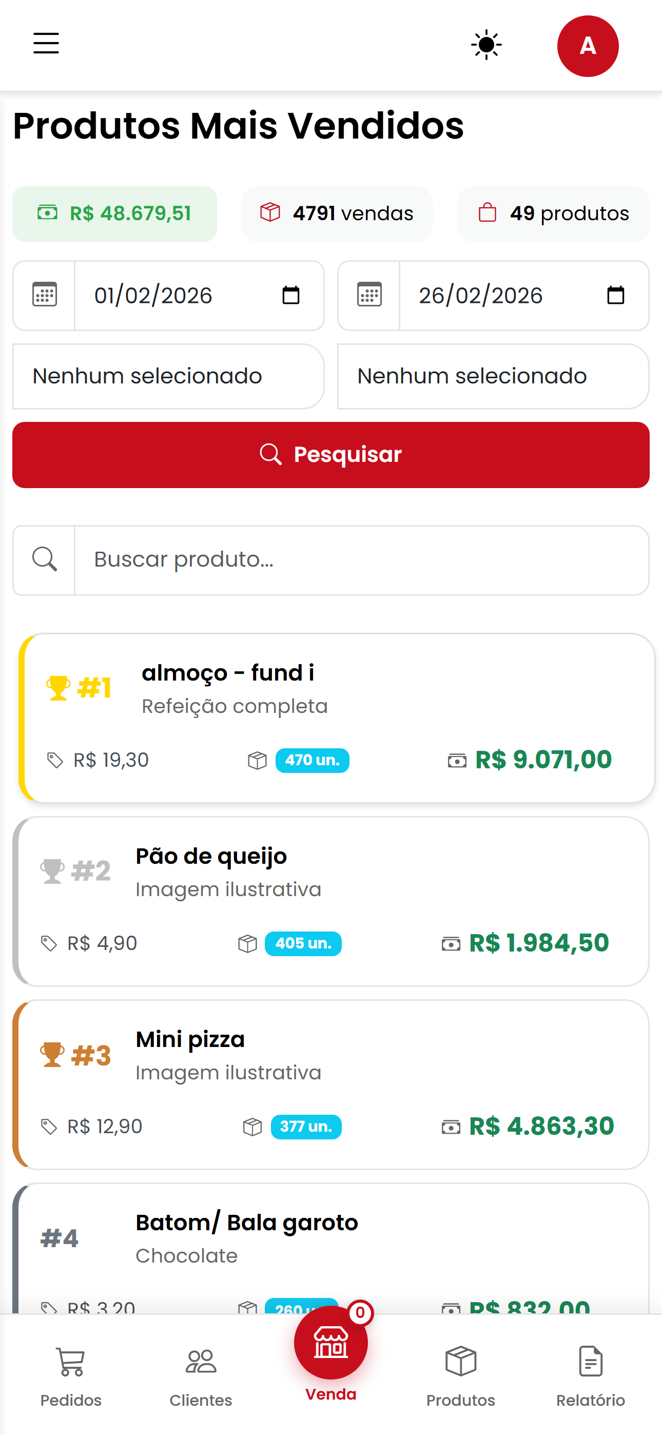 caixa relatorio top produtos