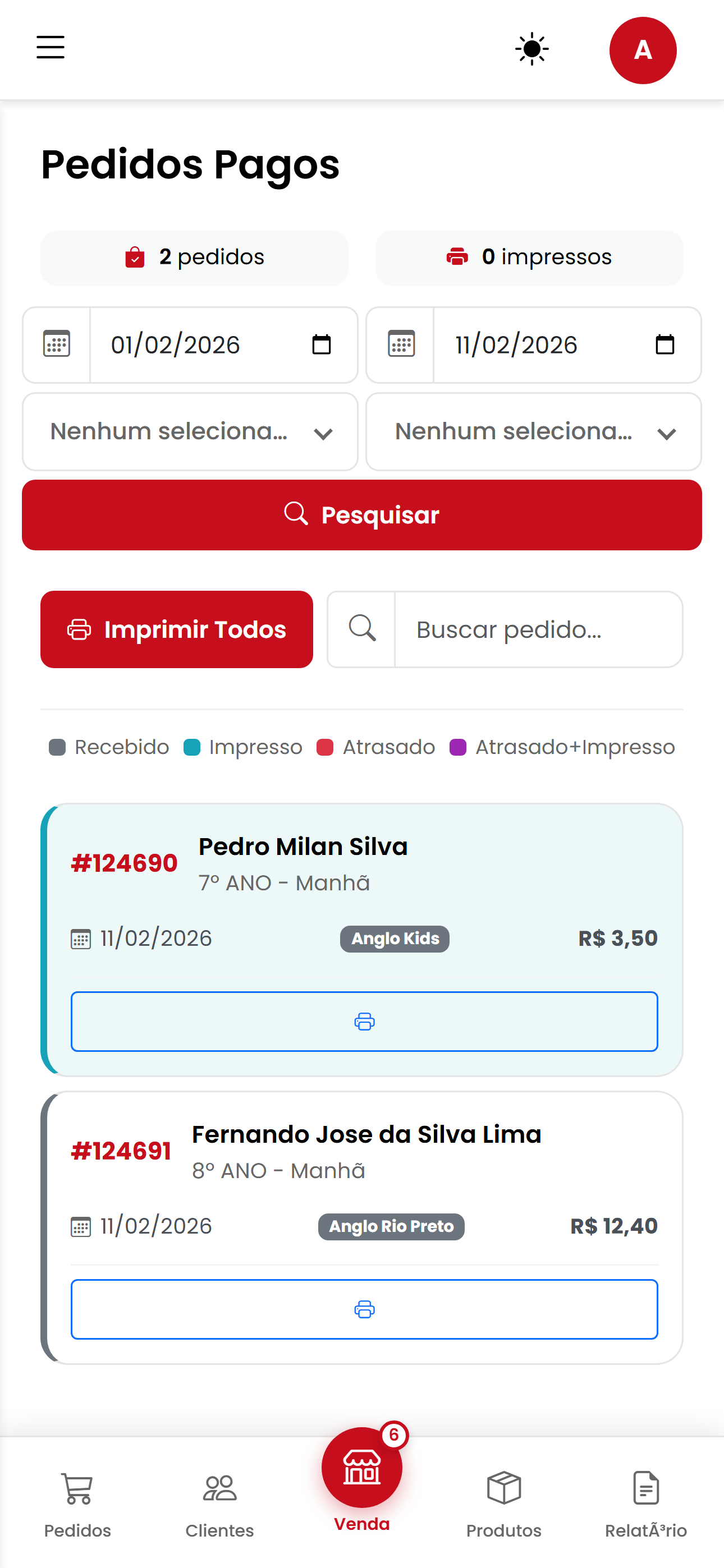 Gestão de pedidos em tempo real
