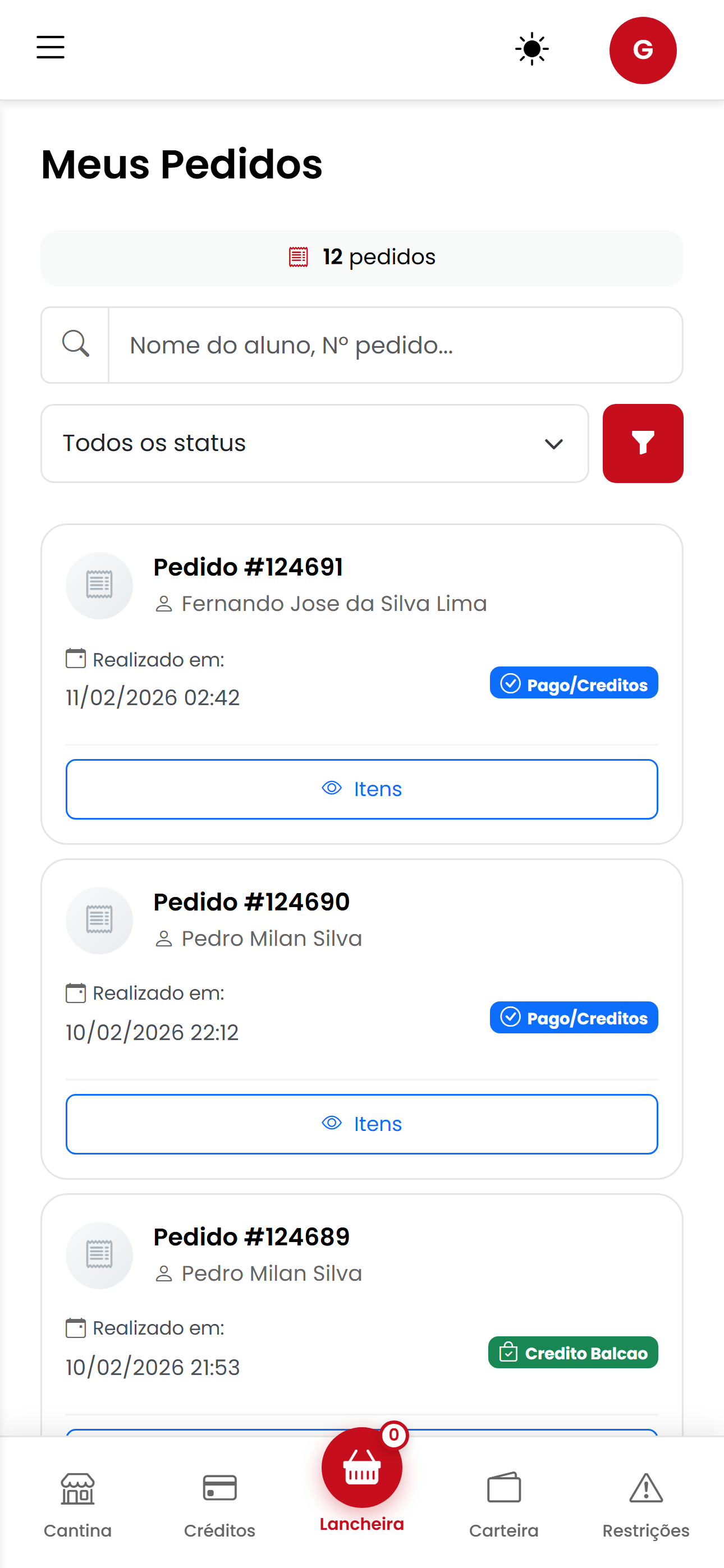 Meus pedidos em tempo real